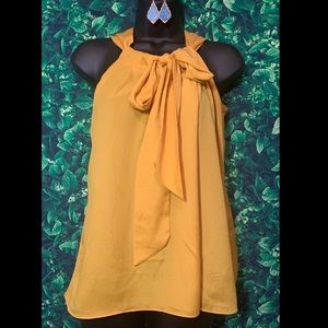 Banana Republic Mustard Yellow Bow Blouse Sz L